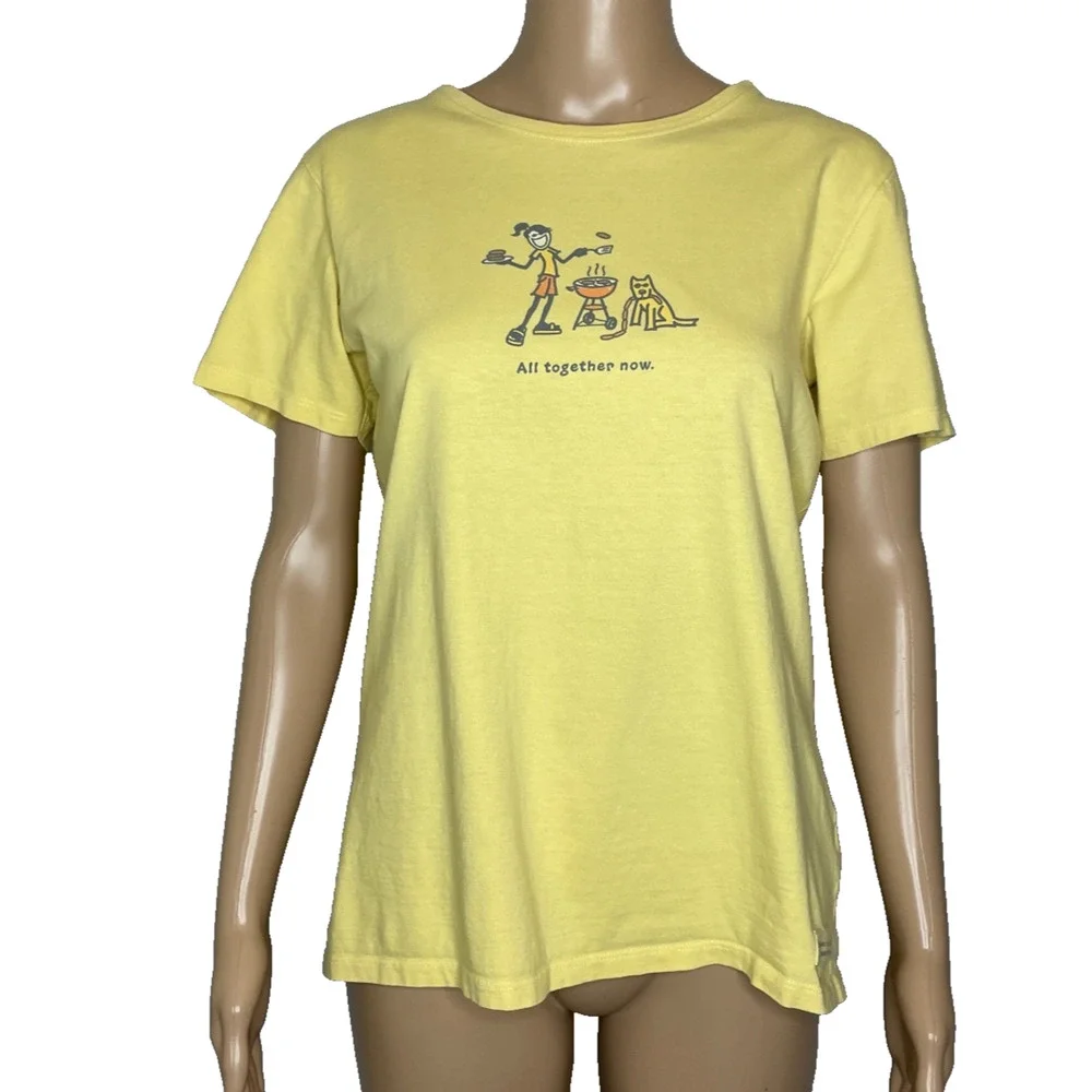 Women Medium Life is Good Yellow 'All Together Now' Short Sleeve Classic Fit Tee - Picture 1 of 5